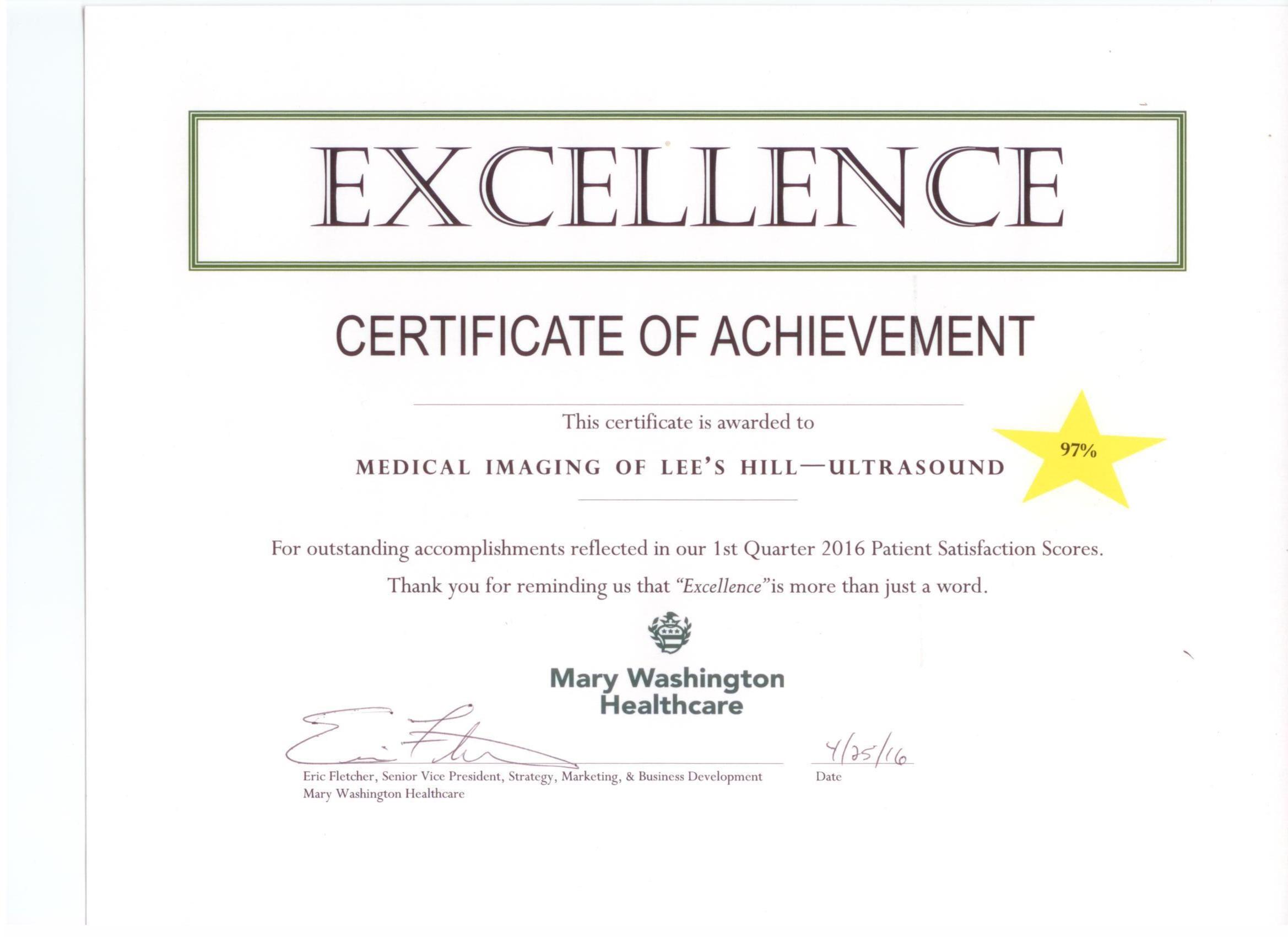 certificate of achievement for excellence