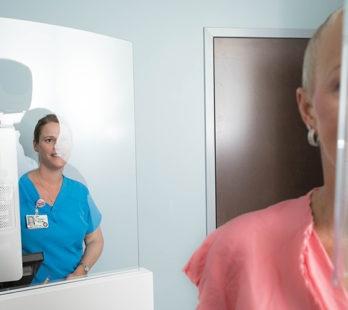 woman receiving a 3D mammogram in North Stafford